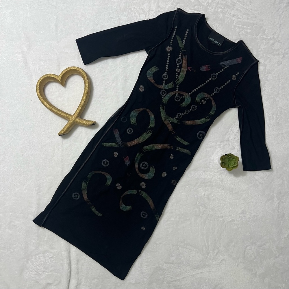 Cynthia Rowley Black Artistic Long Sleeve Dress